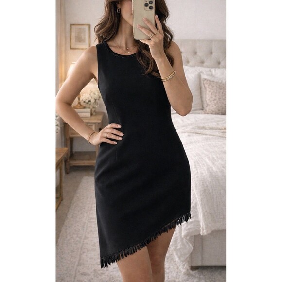 Studio I Dresses & Skirts - Studio I Womens Dress 8 Black Sleeveless Beaded Neck Back Zip Faux Button Back